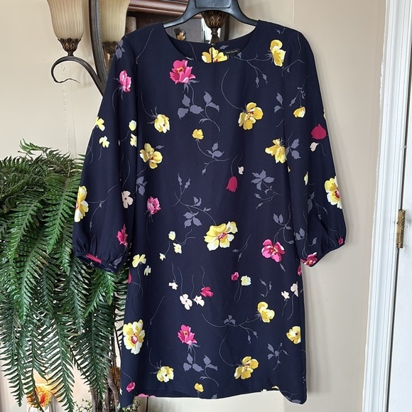 NWOT Ann Taylor Floral Print Navy Blue Shift Dress 3/4 Sleeves Easter Spring - Picture 13 of 13